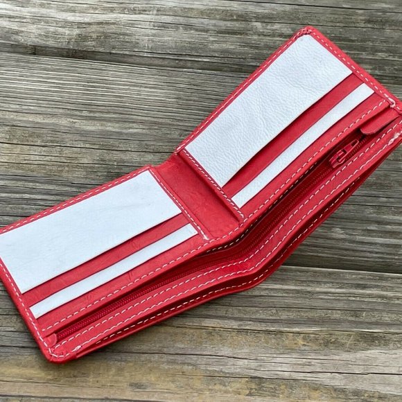 Valentine’s Day Wallet Handmade Cardholder Men Purse Red/White Genuine Leather